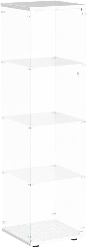 FANYUSHOW Tempered Glass Display Cabinet 4-Shelf Curio Cabinet with Security Lock 5mm Display Shelf Showcase for Living Room/Bedroom/Office- White 64.7' H x 16.7' L x 14.37' W