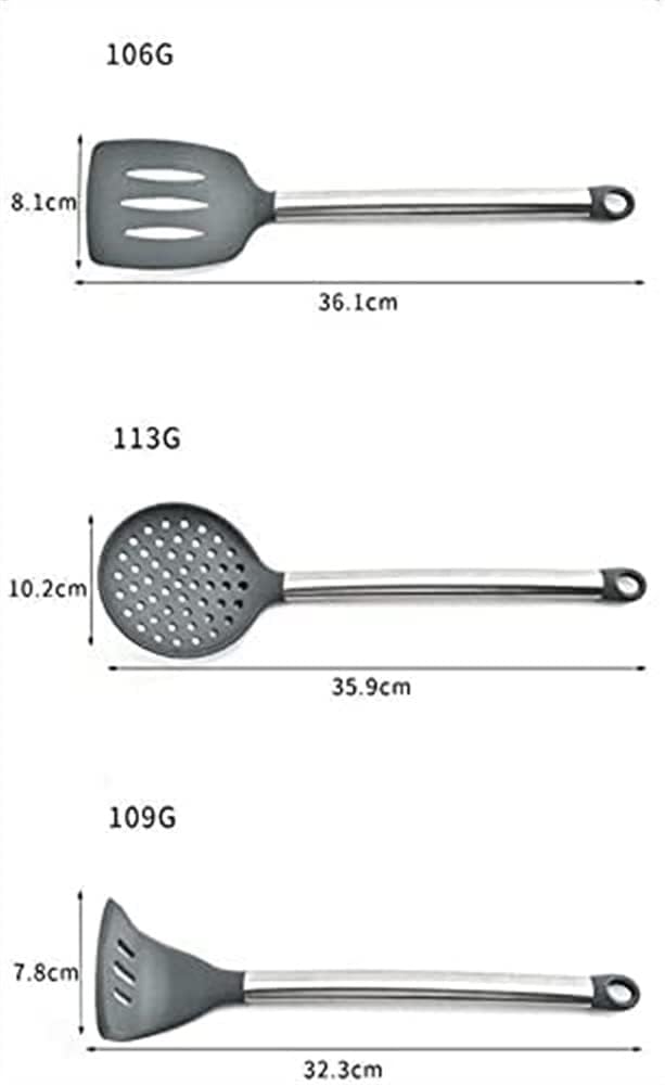 Silicone Kitchen Cooking Utensil Set, 11 Pieces Stainless Steel Silicone Kitchen Utensils Set, BPA Free Non-Toxic Silicone Cooking Utensils (Gray)