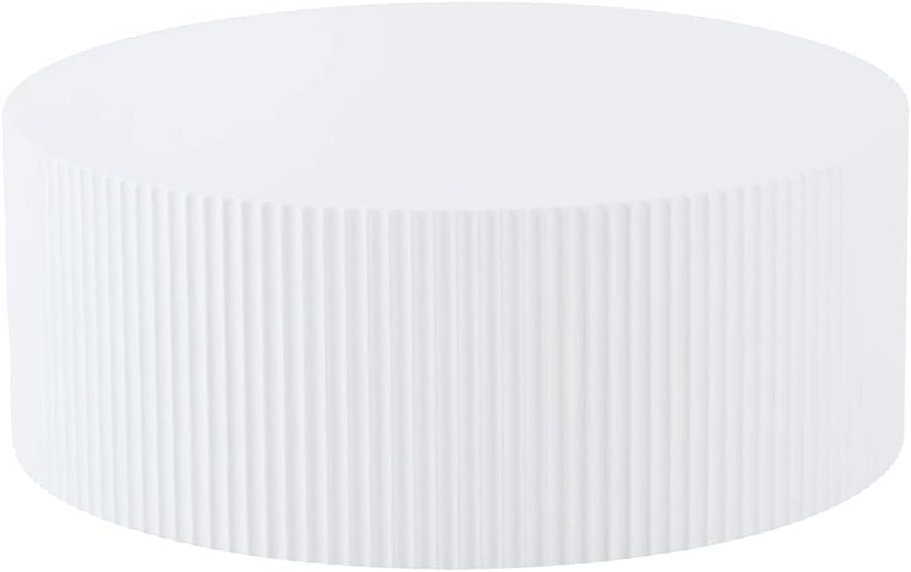 White Round Coffee Table Set of 3 Modern Drum Circle Nesting Coffee Tables for Living Room, Contemporary Wood Fluted Embossed Side Table End Table, No Assembly, White (3-Pcs)
