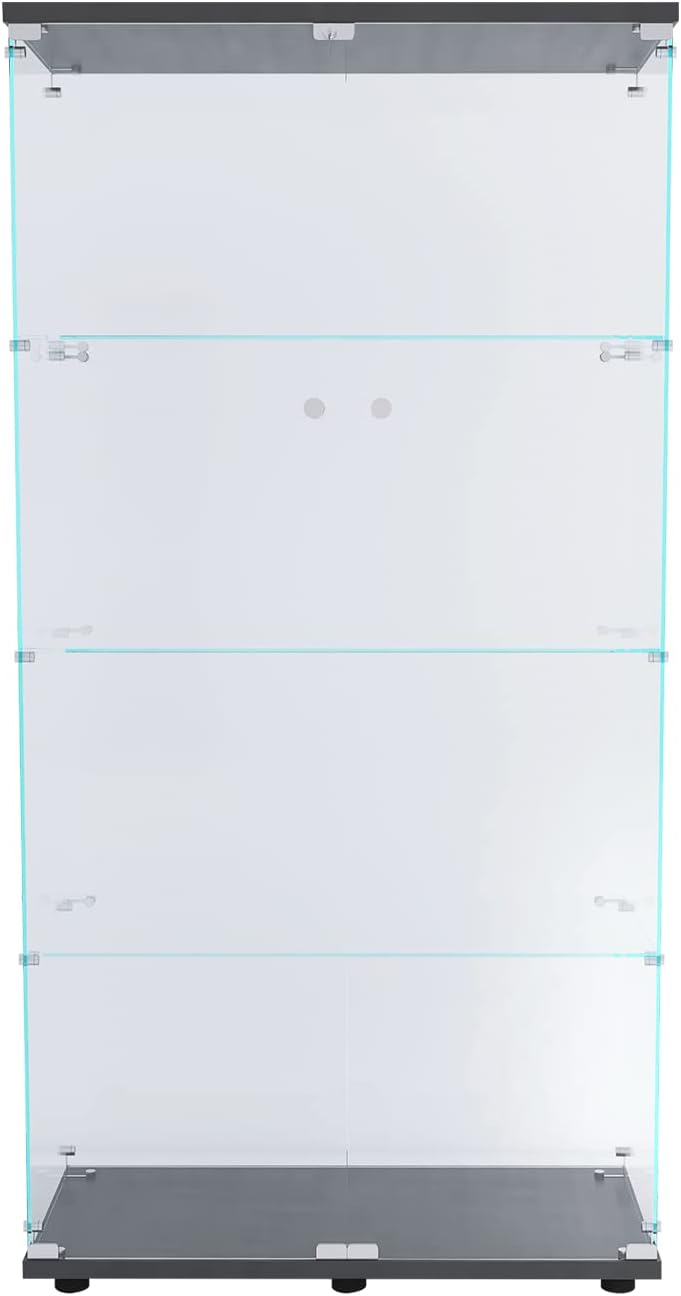 Modern 4-Tier Two-Door Glass Display Cabinet Shelves with Door Floor Standing Curio Glass Countertop Display Bookshelf for Living Room Bedroom Office