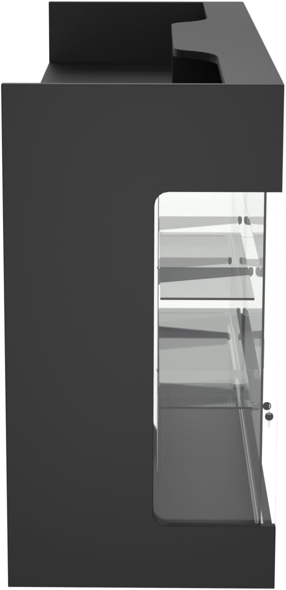 72' W x 22' D x 42' H - Ledgetop Checkout Counter with Glass Showcase View Front, Black Wooden Cash Register Stand with Showcase,Retail Glass Display Cabinet Counter