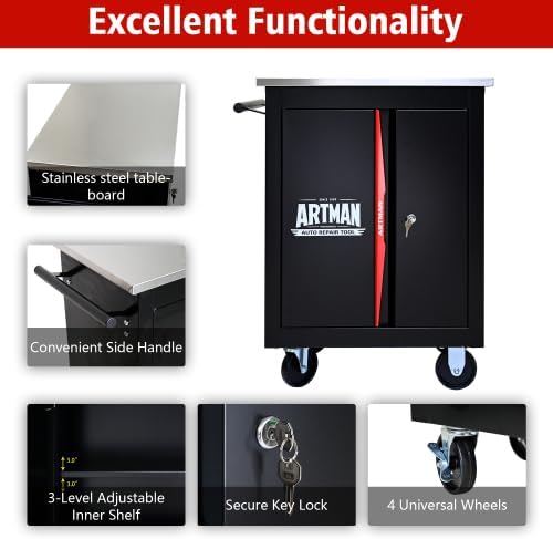 Movable Lockable Double Door Partition with Lock Multi-Functional Hardware Storage Tool Car Auto Repair Locker-Blak&Blue