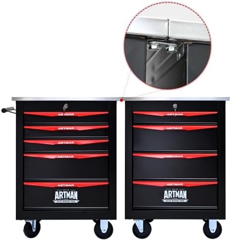 Tool Box Cart with Braked Wheels,5 Drawer,Tool Cart with Lockable Drawers Secure,Metal Storage Cabinet Cart,Tool Storage for Garages,Warehouses,DIY Manager with Multiple Interconnectable