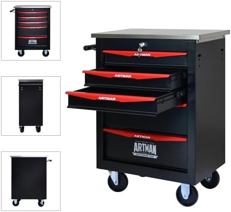 Tool Box Cart with Braked Wheels,5 Drawer,Tool Cart with Lockable Drawers Secure,Metal Storage Cabinet Cart,Tool Storage for Garages,Warehouses,DIY Manager with Multiple Interconnectable