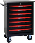 Tool Box Cart With Braked Wheels,7 Drawer,Lockable Secure Functional Rolling Tool Box,metal Storage Cabinet Cart,Tool Storage for Garages,Warehouses,DIY Manager with Multiple Interconnectable,BlackRed