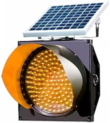 8' LED Solar Traffic Light - Yellow Flashing Beacon, Solar-Powered IP65 Waterproof Emergency Signal Light for Enhanced Safety & Visibility, Ideal for Roadside Use