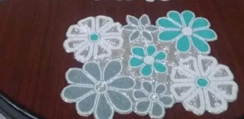 HM CREATIONS Silver floral Table Runner for Table, Dinning Table, side table Decoration runner, Floral Beaded Table Runner, Luxury Wedding Table Runner and Mats 13X36 Inches (1 Runner + 6 Placemats)