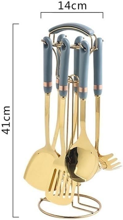 Ceramic Cooking Spoons Spatulas Stainless Steel Cooking Utensils Gadgets Bakeware Tools Kitchen Cookware 7 Pieces(Blu)