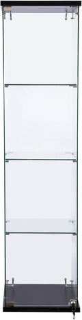 WISDOMFUR 16''x 63'' Frameless Glass Display Cabinet Showcase Glass Cube with Lock, Tempered Glass 4 Shelf Single Door, MDF Base - White & Black (Black), CT1660