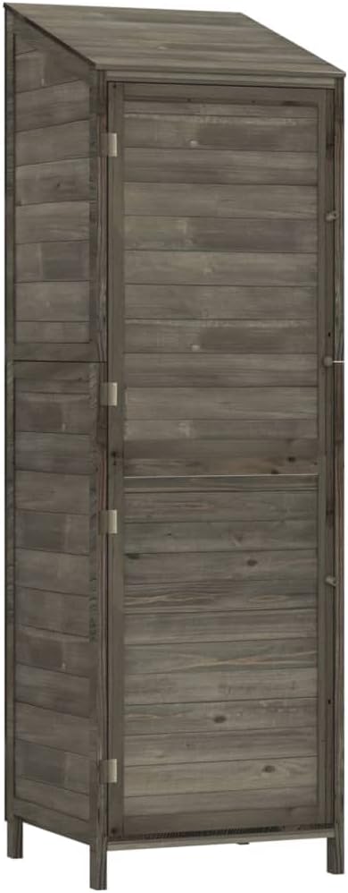Wooden Garden Storage Shed, Solid Wood Fir Outdoor Storage Cabinet, Garden Wood Tool Shed, Outside Wooden Shed Organizer for Yard, Patio, Deck and Porch, Anthracite 21.7'x20.5'x68.7'