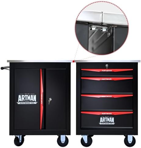 Movable Lockable Double Door Partition with Lock Multi-Functional Hardware Storage Tool Car Auto Repair Locker-Blak&Blue