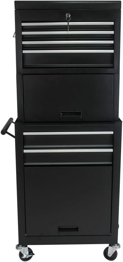 Tool Cabinet on Wheels, 6-Drawer Lockable Rolling Tool Chest w/ 4 Universal Wheels, 2 in 1 Detachable Tool Box Storage Organizer for Garage Workshop Repair Shop, Black