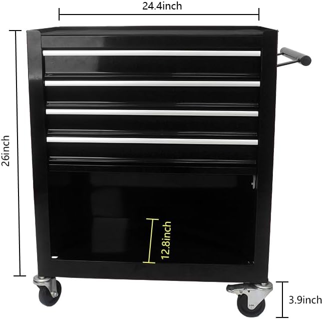YOPTO Multifunctional Cart with 4 Ball-Bearing Drawers,Portable Rolling Tool Chest W/ 4 Wheels and Pull Handle,for Garage,Warehouse,Workshop,Repair Shop,Black