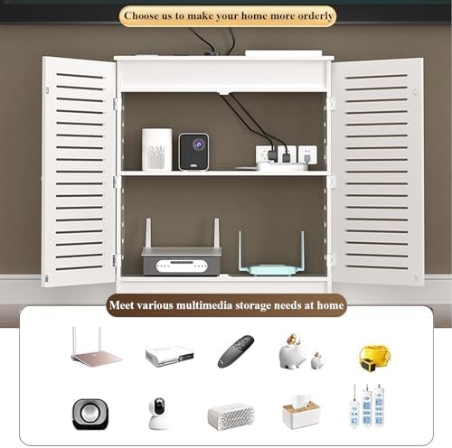 WiFi Router Storage Cabinet - Floor Standing Media Organizer Box for Wireless Routers, Modems & Accessories, Stylish Home Decor, Space-Saving Design