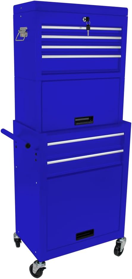 Tool Cabinet on Wheels, 6-Drawer Lockable Rolling Tool Chest w/ 4 Universal Wheels, 2 in 1 Detachable Tool Box Storage Organizer for Garage Workshop Repair Shop,BLUE (Blue + Steel)