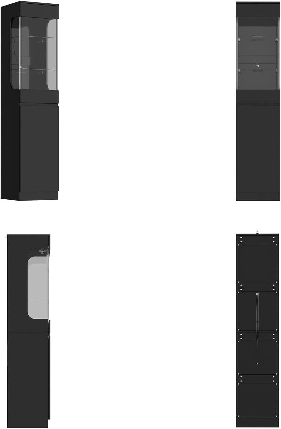 Glass Display Cabinet with 3 Color Lights for Collectibles, High Gloss Curio Cabinets with Glass Door & Adjustable Shelf, 15.7' W Slim Bookcases for Small Spaces, Living Room, Black
