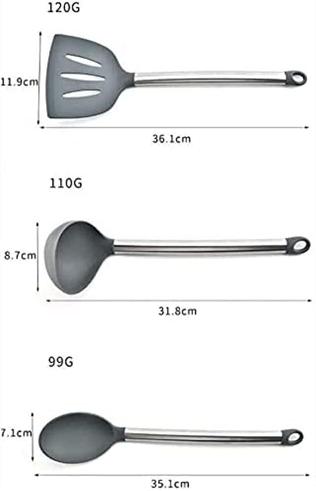 Silicone Kitchen Cooking Utensil Set, 11 Pieces Stainless Steel Silicone Kitchen Utensils Set, BPA Free Non-Toxic Silicone Cooking Utensils (Gray)
