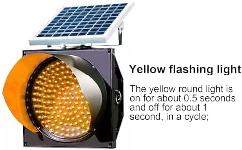 8' Solar-Powered LED Traffic Light - Yellow Flashing Beacon, IP65 Waterproof Emergency Signal, Solar Panel for Enhanced Safety & Visibility, Ideal for Traffic Control