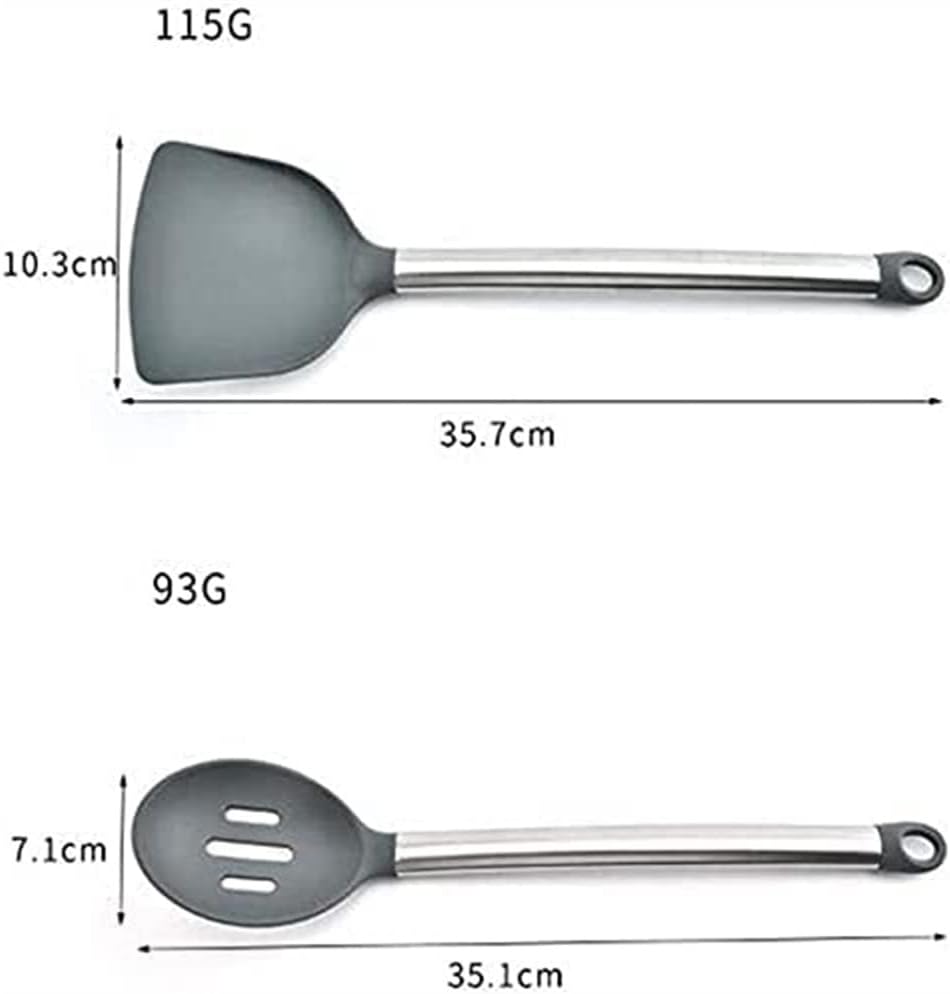 Silicone Kitchen Cooking Utensil Set, 11 Pieces Stainless Steel Silicone Kitchen Utensils Set, BPA Free Non-Toxic Silicone Cooking Utensils (Gray)