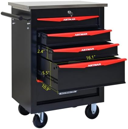 Tool Box Cart with Braked Wheels,5 Drawer,Tool Cart with Lockable Drawers Secure,Metal Storage Cabinet Cart,Tool Storage for Garages,Warehouses,DIY Manager with Multiple Interconnectable