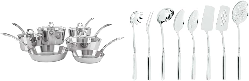 Viking Culinary Contemporary 3-Ply Stainless Steel Cookware Set, 10 Piece, Dishwasher, Oven Safe & Culinary 304 Stainless Steel Kitchen Utensil Set, Ergonomic Stay-Cool Handles
