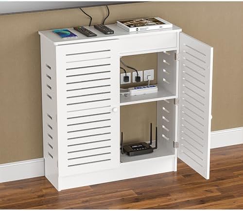 WiFi Router Storage Cabinet - Floor Standing Media Organizer Box for Wireless Routers, Modems & Accessories, Stylish Home Decor, Space-Saving Design