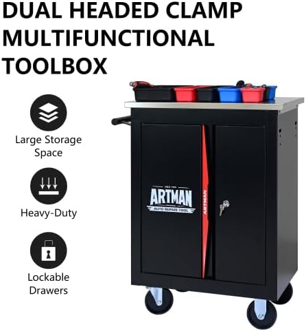 Movable Lockable Double Door Partition with Lock Multi-Functional Hardware Storage Tool Car Auto Repair Locker-Blak&Blue