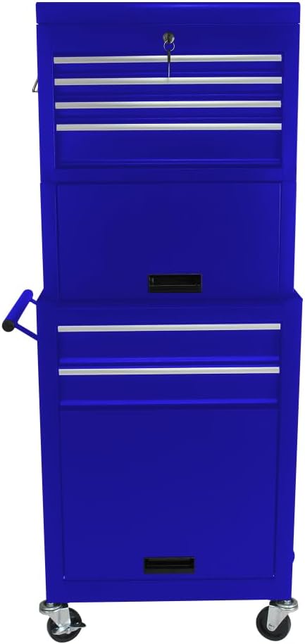 Tool Cabinet on Wheels, 6-Drawer Lockable Rolling Tool Chest w/ 4 Universal Wheels, 2 in 1 Detachable Tool Box Storage Organizer for Garage Workshop Repair Shop,BLUE (Blue + Steel)