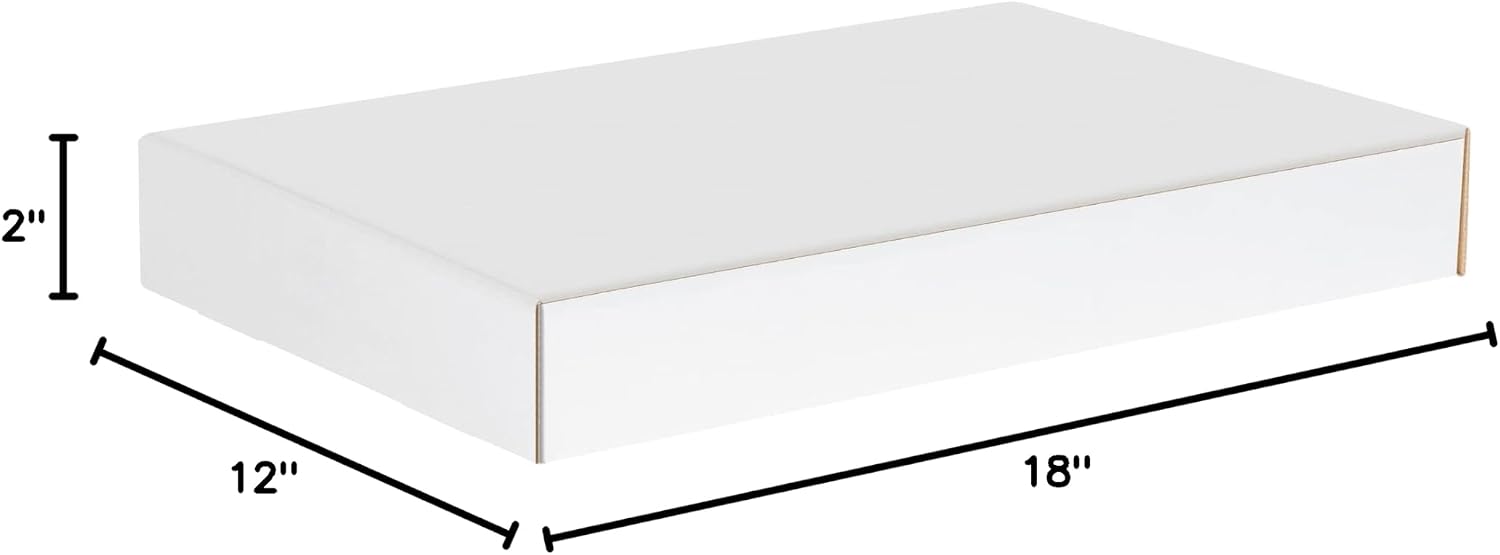 Box USA 18 Deluxe Shipping Boxes 18L x 12W x 2H, 50-Pack - White Box Mailers for Packaging, Storage, Gifts or Bulk Business Orders