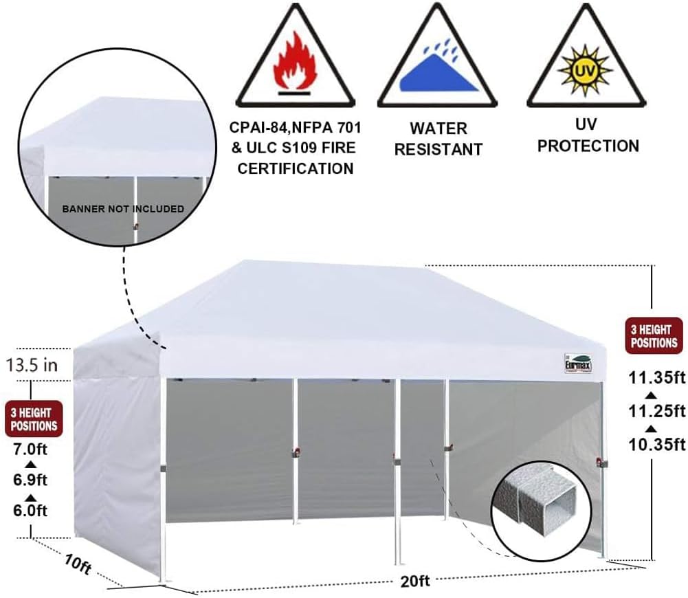 Eurmax USA 10x20 Pop Up Canopy Tent,Commercial Tent with Patented No-Tip Rolling Bag,4 Zippered Removable Walls,UV & Water Resistant Canopy Top,Heavy Duty Outdoor Gazebo,Instant Shelter(Blue)