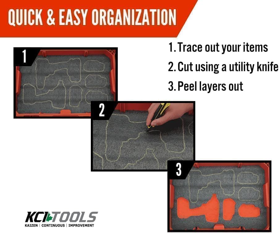 Customizable Tool Box Organizer Tool Foam | 24'x48' 3 Sheets | Tool Box Foam Organizer | Tool Drawer Organizer | Customizable Foam Insert | Toolbox Foam Inserts Shadow Foam (Orange, 3/4' (20mm))