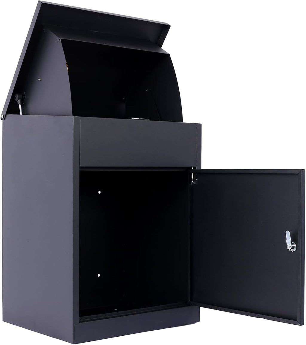 Package Delivery Box for Outside, Deck Boxes Outdoor Extra Large Mailbox Lockable Package Lock Box Steel Outdoor Package Box for Porch, 22.8'x17.3'x14.2' black
