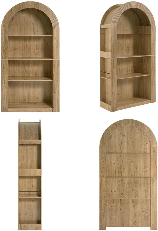 LUMISOL Arched Kitchen Pantry Cabinet with Storage Shelf, 78.74' Tall Bookcase with 4 Tier Shelf, 4-Tier Storage Bookcase for Living Room Dining Room, Natural