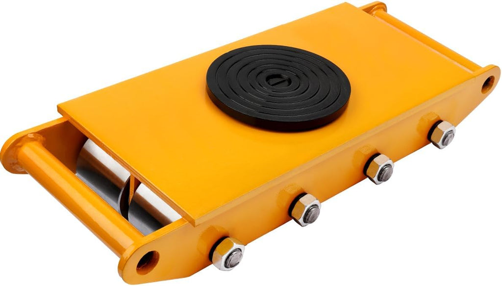 FAHKNS Machinery Moving Skate Heavy Duty Machinery Skates Cargo Mover 12T Machine Skates with 360° Rotation Cap 8 Steel Rollers for Heavy Duty Industrial Moving Equipment, Yellow