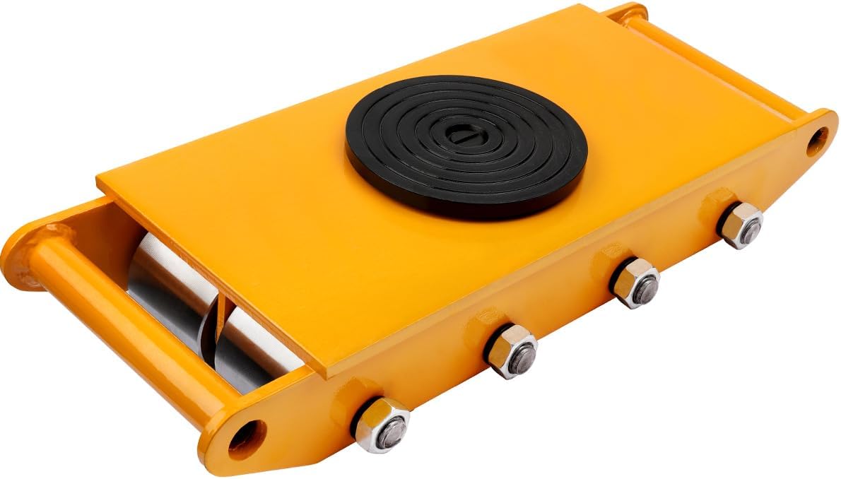 FAHKNS Machinery Moving Skate Heavy Duty Machinery Skates Cargo Mover 12T Machine Skates with 360° Rotation Cap 8 Steel Rollers for Heavy Duty Industrial Moving Equipment, Yellow