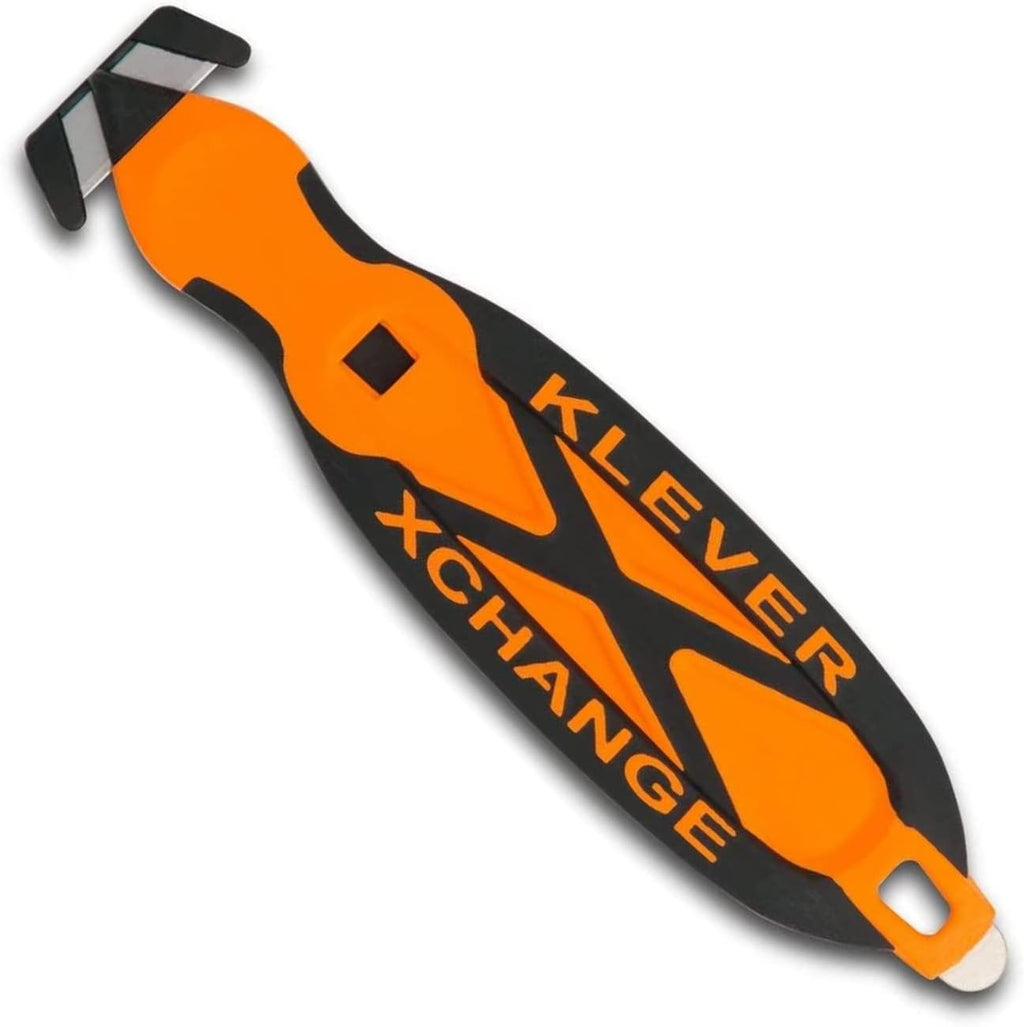 Klever X-Change Box Cutter, Klever Kutter Package Opener Narrow Cut Head, Carbon Steel Blade Utility Knife, Cuts Boxes, Film, Tape and More, Orange, 10 Pack (KCJ-XC-20G)