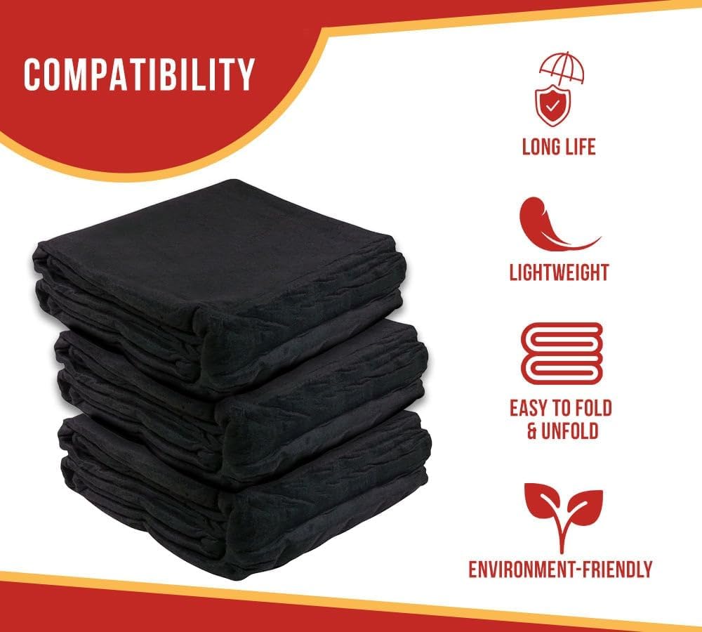 Mytee Products 2 Pack 10'x13' Black Pre Tarp Blanket with Grommets for Tarp & Cargo Load & Protection - Heavy Duty Textile Moving Blankets for Packing & Shipping Furniture - Non-Abrasive Surface