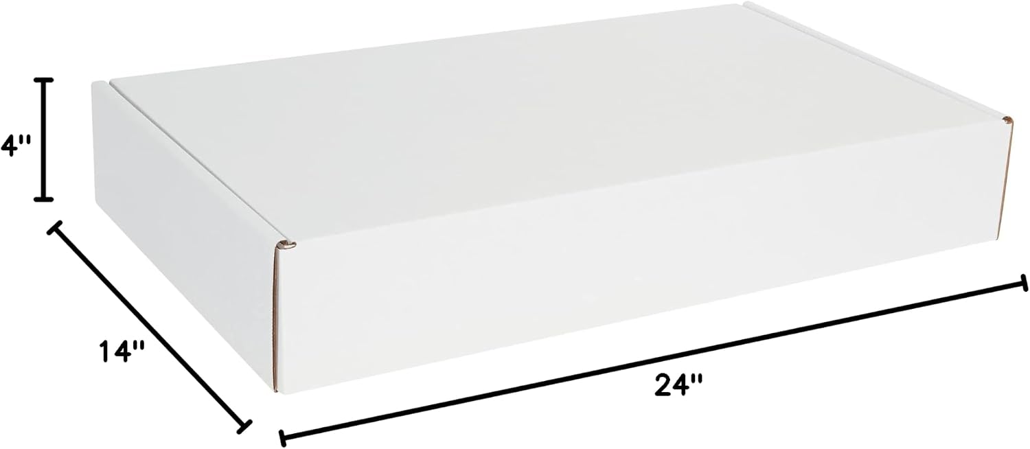 BOX USA 24' Deluxe Shipping Boxes 24'L x 14'W x 4'H, 25-Pack - White Box Mailers for Packaging, Storage, Gifts or Bulk Business Orders