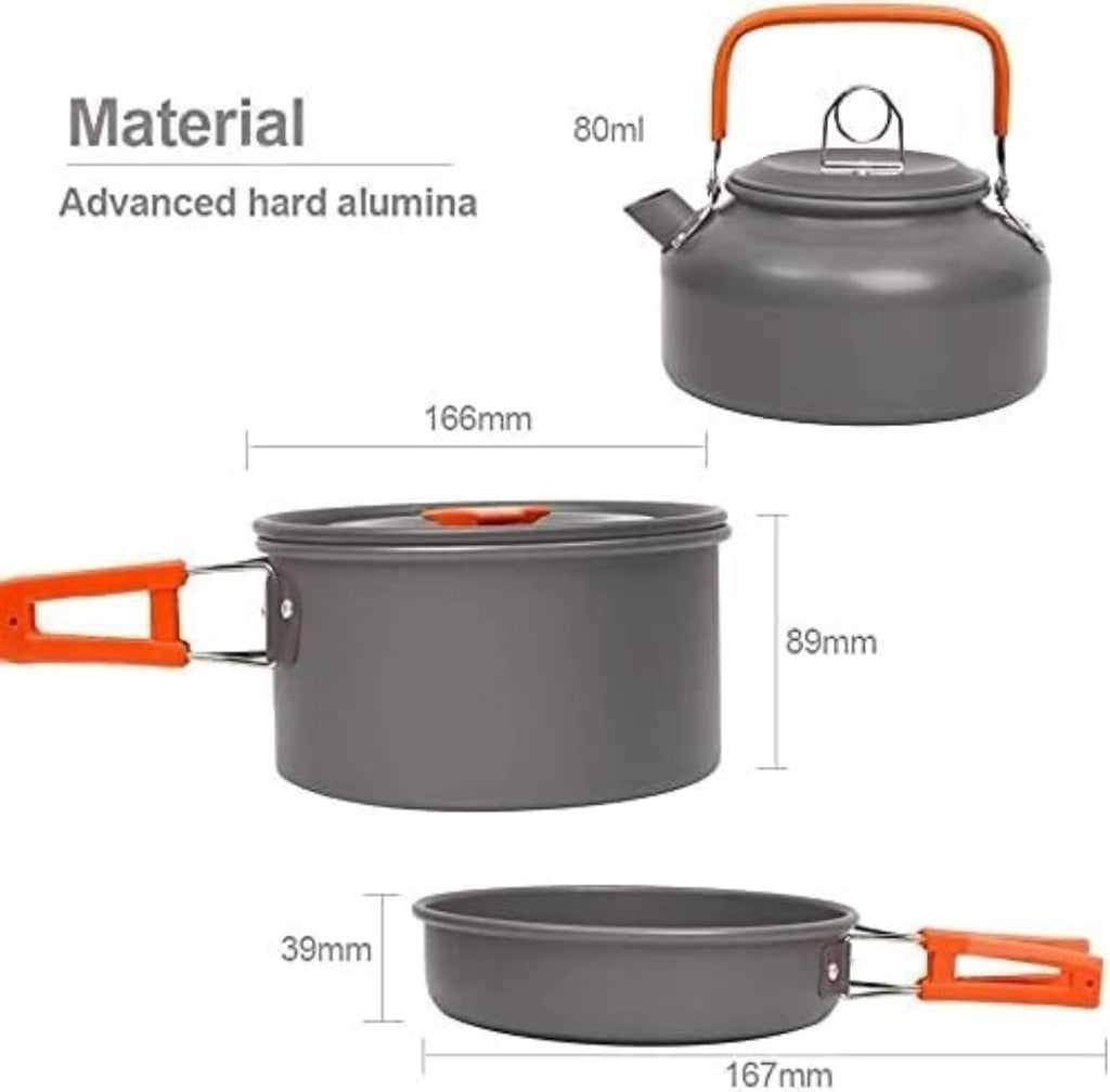 Camping Campfire Utensils, Camping Cookware Kit Outdoor Aluminum Cooking Set for 2 to 3 People Non Stick Folding Pans Backpacking Gear