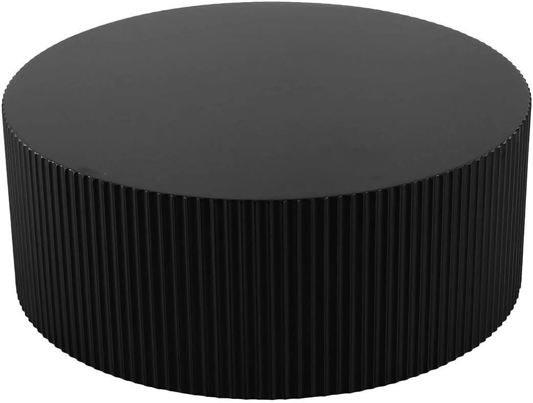 Black Round Coffee Table Set of 3 Modern Drum Circle Nesting Coffee Tables for Living Room, Contemporary Wood Fluted Embossed Side Table End Table, No Assembly, Black (3-Pcs)