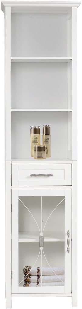 Teamson Home Delaney Wooden Linen Cabinet with Drawer and Open Shelves, White
