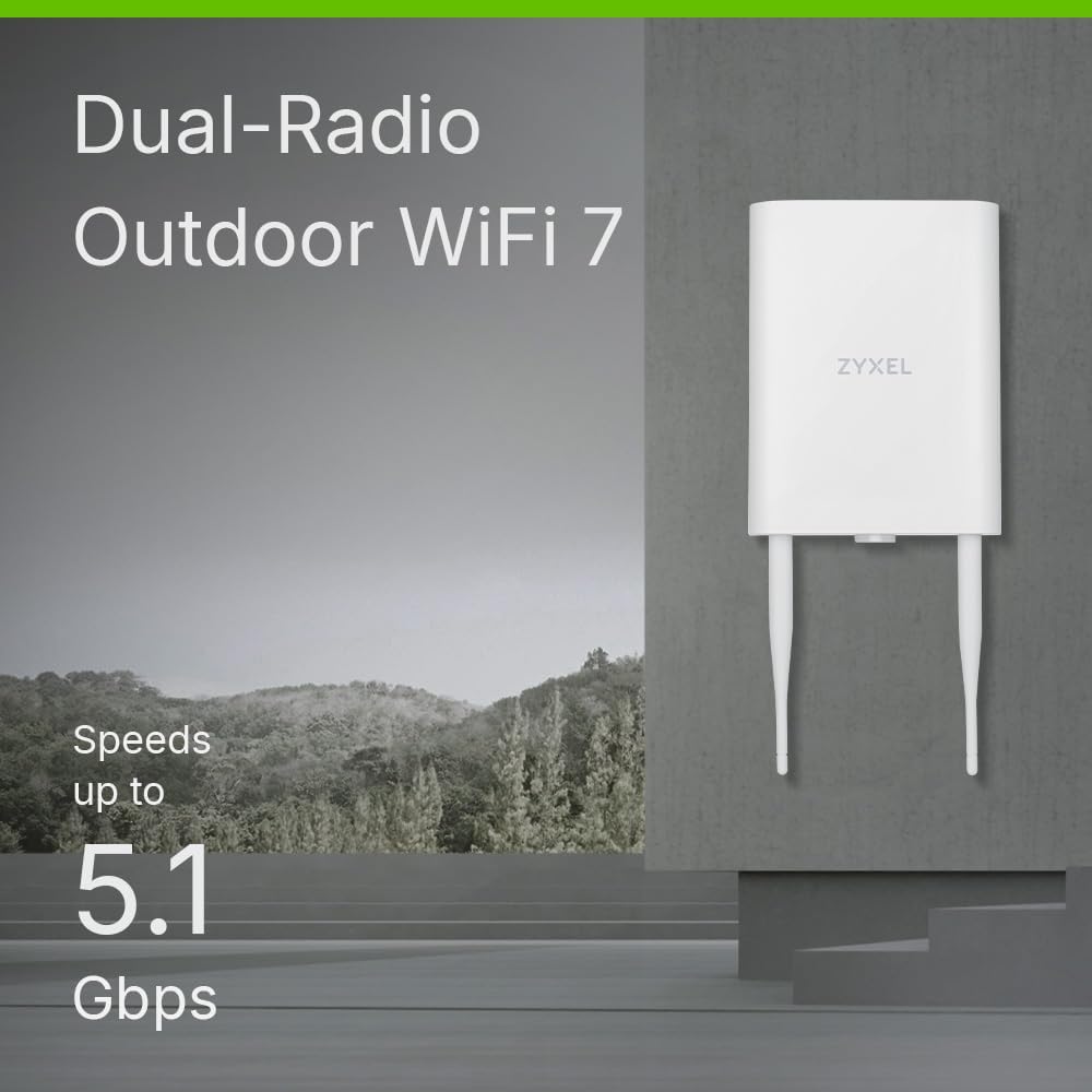 Zyxel WiFi 7 Wireless Access Point | BE5100 | Outdoor IP55 Protection | 2.5Gb 4-Stream Dual-Radio | Smart Mesh MLO | PoE Injector Included | Nebula App/Cloud or Standalone | TAA Compliant | NWA55BE