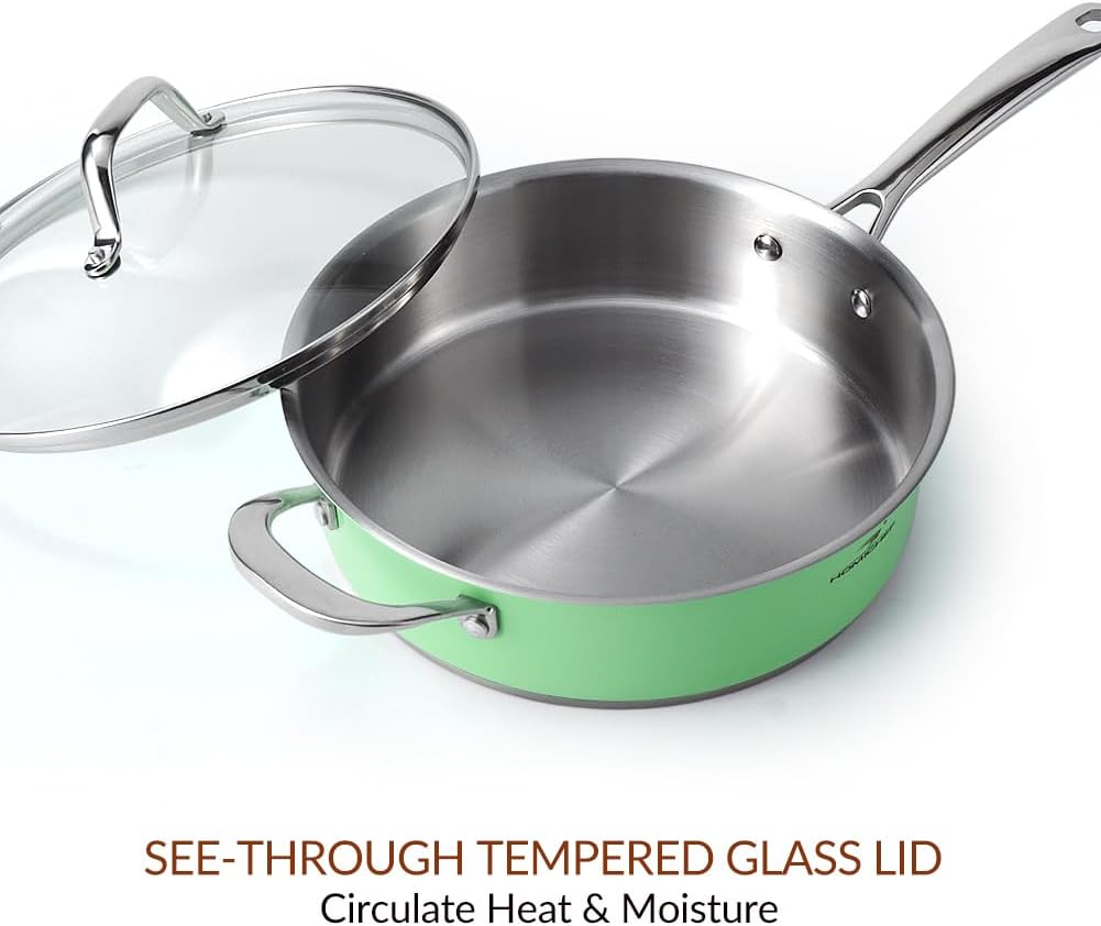 HOMICHEF 10-Piece Mint Green Nickel Free Stainless Steel Cookware Set - Nickel Free Stainless Steel Pots and Pans Set - Healthy Non-Toxic Induction Cookware Sets