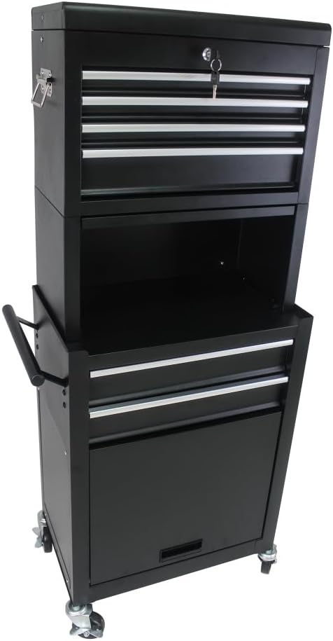 Tool Cabinet on Wheels, 6-Drawer Lockable Rolling Tool Chest w/ 4 Universal Wheels, 2 in 1 Detachable Tool Box Storage Organizer for Garage Workshop Repair Shop, Black
