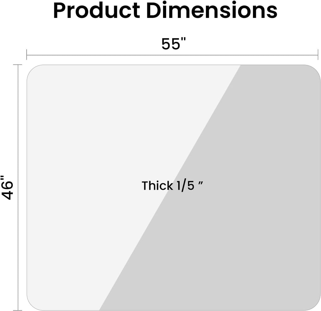 Tempered Glass Chair Mat, 55' x 46' Glass Office Chair Mat, 1/5' Thick Clear Floor Mat with Anti-Slip Pads, Heavy Duty Glass Mat for Carpeted and Hard Floor