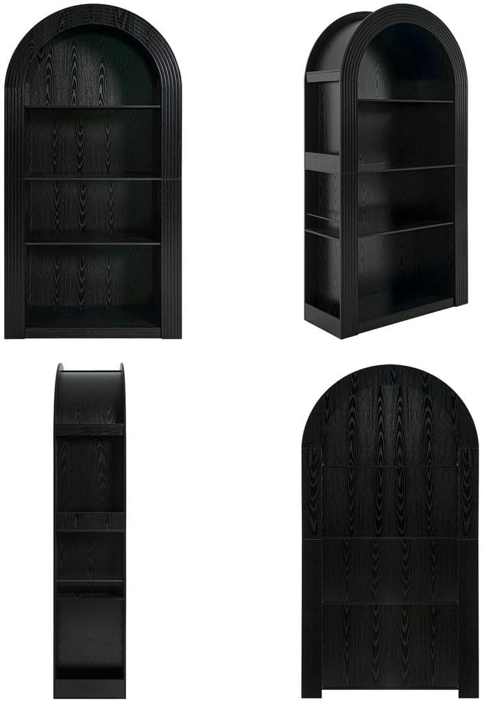 LUMISOL Tall Arched Kitchen Pantry Cabinet with Open Display Storage Shelf, Modern Arched Bookcase with 4 Tier Shelf, for Dining Room Living Room, Black