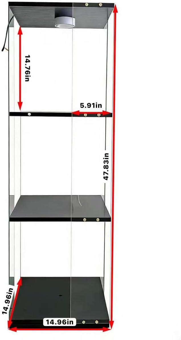 3-Tier Rotating Tempered Glass Display Cabinet, Floor Standing Curio Case with LED Touch Lights, Adjustable Feet for Living Room Corridor, Holds Collectibles Figurines Wine Trophy Jewelry,Black