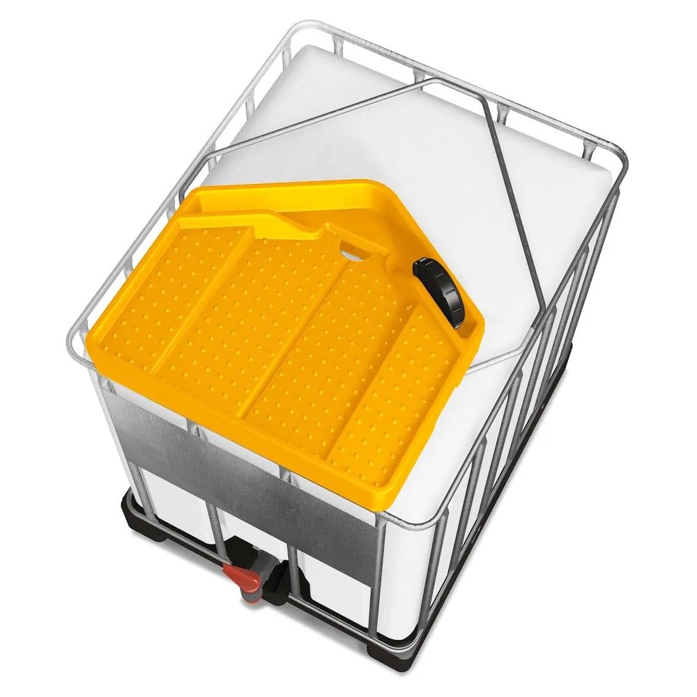 DENIOS® IBC Tote Funnel - Premium IBC Funnel chemically Resistant Polyethylene in Yellow – 1x - Large Drain Opening (4.9in) - Made in USA