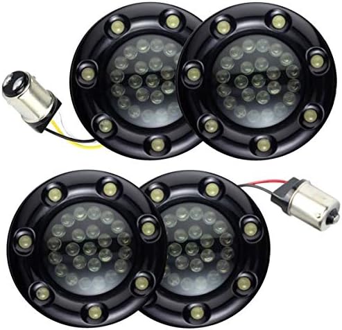Eagle Lights 2 Inch Infinity Beam Front and Rear LED Turn Signal Kit w/Running LED Light Ring Covers for Harley Davidson Motorcycles - Black / 1157 Front / 1156 Rear