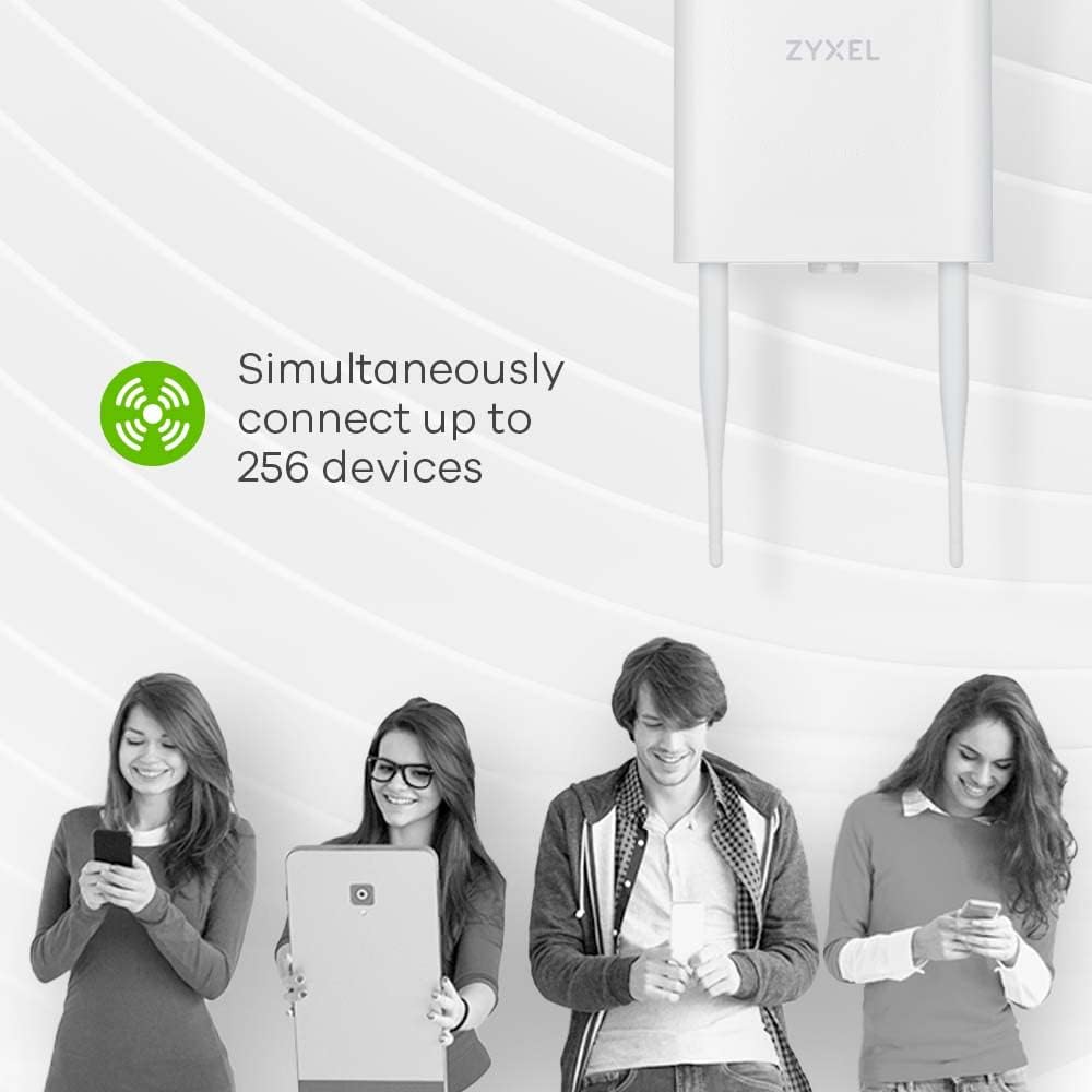 Zyxel WiFi 6 AX1800 Wireless Gigabit Outdoor Access Point | IP55 Rated | Mesh, Seamless Roaming & MU-MIMO | WPA3-PSK Security | Cloud, App or Direct Management | PoE+ Injector Included | NWA55AXE